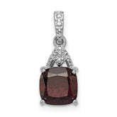 Sterling Silver Rhodium Plated Diamond Garnet Cushion Pendant