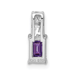 Sterling Silver Rhodium Plated Amethyst Rectangle Pendant