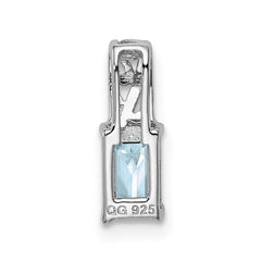 Sterling Silver Rhodium Plated Aquamarine Rectangle Pendant