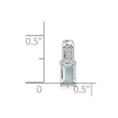 Sterling Silver Rhodium Plated Aquamarine Rectangle Pendant