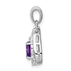 Sterling Silver Rhodium Plated Diamond and Amethyst Oval Pendant - 3