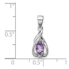 Sterling Silver Rhodium Plated Diamond and Amethyst Oval Pendant - 3