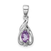 Sterling Silver Rhodium Plated Diamond and Amethyst Oval Pendant - 3