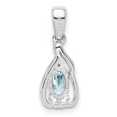 Sterling Silver Rhodium Plated Dia. & Aquamarine Oval Pendant - 2