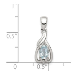 Sterling Silver Rhodium Plated Dia. & Aquamarine Oval Pendant - 2