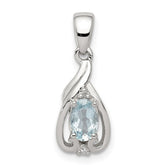 Sterling Silver Rhodium Plated Dia. & Aquamarine Oval Pendant - 2