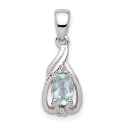 Sterling Silver Rhodium Plated Dia. & Aquamarine Oval Pendant - 2