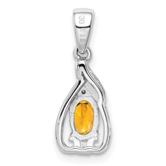 Sterling Silver Rhodium Plated Diamond & Citrine Oval Pendant - 2