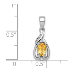 Sterling Silver Rhodium Plated Diamond & Citrine Oval Pendant - 2