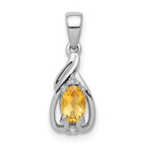 Sterling Silver Rhodium Plated Diamond & Citrine Oval Pendant - 2