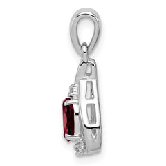 Sterling Silver Rhodium Plated Diamond & Garnet Oval Pendant - 5