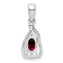 Sterling Silver Rhodium Plated Diamond & Garnet Oval Pendant - 5