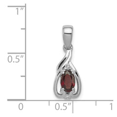 Sterling Silver Rhodium Plated Diamond & Garnet Oval Pendant - 5