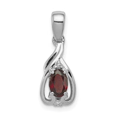 Sterling Silver Rhodium Plated Diamond & Garnet Oval Pendant - 5