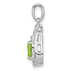Sterling Silver Rhodium Plated Diamond and Peridot Oval Pendant - 2