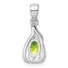 Sterling Silver Rhodium Plated Diamond and Peridot Oval Pendant - 2