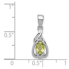 Sterling Silver Rhodium Plated Diamond and Peridot Oval Pendant - 2