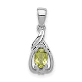 Sterling Silver Rhodium Plated Diamond and Peridot Oval Pendant - 2