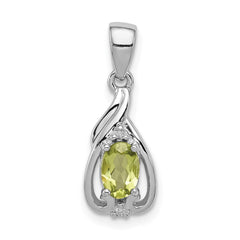 Sterling Silver Rhodium Plated Diamond and Peridot Oval Pendant - 2