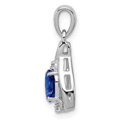 Sterling Silver Rhodium Plated Diamond & Sapphire Oval Pendant - 2