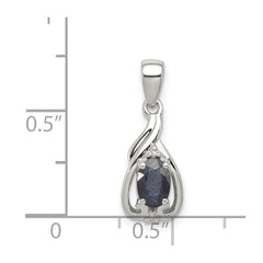 Sterling Silver Rhodium Plated Diamond & Sapphire Oval Pendant - 2