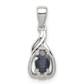 Sterling Silver Rhodium Plated Diamond & Sapphire Oval Pendant - 2