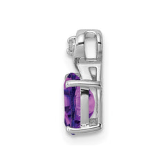Sterling Silver Rhodium Plated Diamond and Amethyst Oval Pendant
