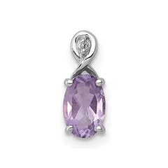Sterling Silver Rhodium Plated Diamond and Amethyst Oval Pendant