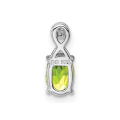 Sterling Silver Rhodium Plated Diamond and Peridot Oval Pendant - 5