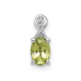 Sterling Silver Rhodium Plated Diamond and Peridot Oval Pendant - 5
