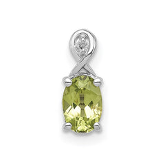 Sterling Silver Rhodium Plated Diamond and Peridot Oval Pendant - 5