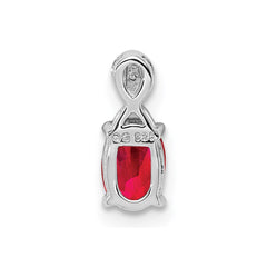 Sterling Silver Rhodium Plated Diamond & Ruby Oval Pendant - 3