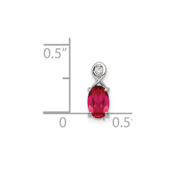 Sterling Silver Rhodium Plated Diamond & Ruby Oval Pendant - 3