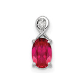 Sterling Silver Rhodium Plated Diamond & Ruby Oval Pendant - 3