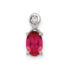 Sterling Silver Rhodium Plated Diamond & Ruby Oval Pendant - 3