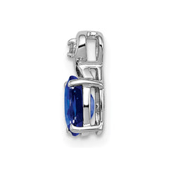 Sterling Silver Rhodium Plated Diamond & Sapphire Oval Pendant - 4