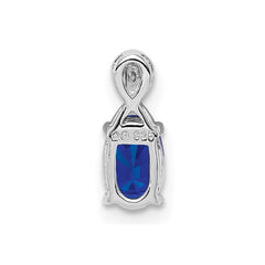 Sterling Silver Rhodium Plated Diamond & Sapphire Oval Pendant - 4