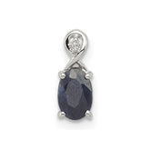 Sterling Silver Rhodium Plated Diamond & Sapphire Oval Pendant - 4