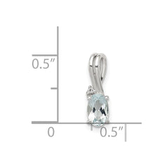 Sterling Silver Rhodium Plated Diamond Aquamarine Oval Pendant