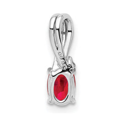 Sterling Silver Rhodium Plated Diamond & Ruby Oval Pendant - 4