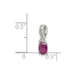 Sterling Silver Rhodium Plated Diamond & Ruby Oval Pendant - 4
