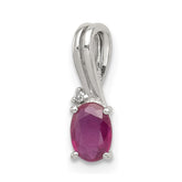 Sterling Silver Rhodium Plated Diamond & Ruby Oval Pendant - 4