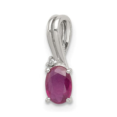 Sterling Silver Rhodium Plated Diamond & Ruby Oval Pendant - 4