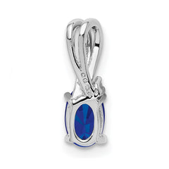 Sterling Silver Rhodium Plated Diamond and Sapphire Oval Pendant