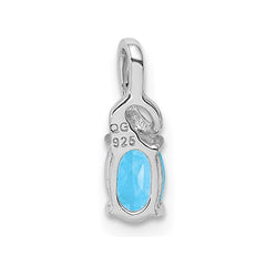 Sterling Silver Rhodium Plated Diamond & Sky Blue Topaz Oval Pendant - 2