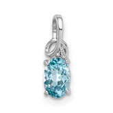 Sterling Silver Rhodium Plated Diamond & Sky Blue Topaz Oval Pendant - 2