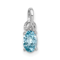 Sterling Silver Rhodium Plated Diamond & Sky Blue Topaz Oval Pendant - 2