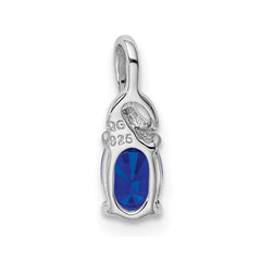 Sterling Silver Rhodium Plated Diamond & Sapphire Oval Pendant - 5