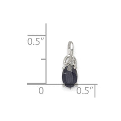 Sterling Silver Rhodium Plated Diamond & Sapphire Oval Pendant - 5