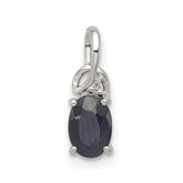 Sterling Silver Rhodium Plated Diamond & Sapphire Oval Pendant - 5